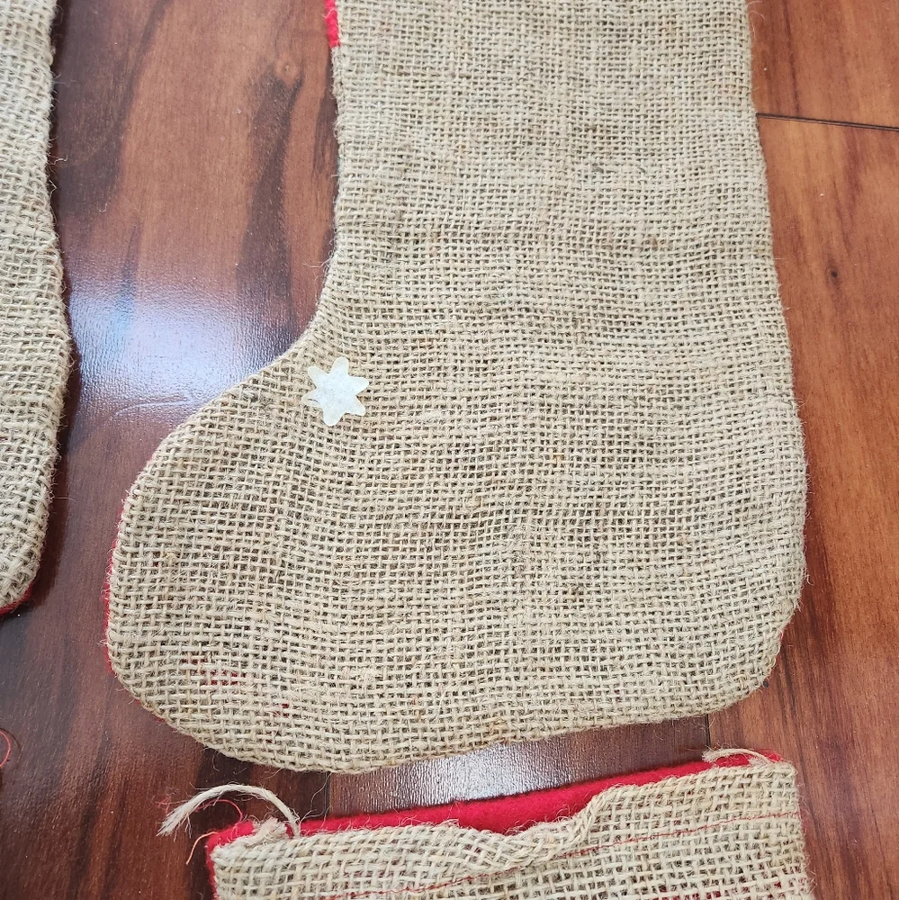 Set of 4 Burlap with Felt Applique Christmas Stockings